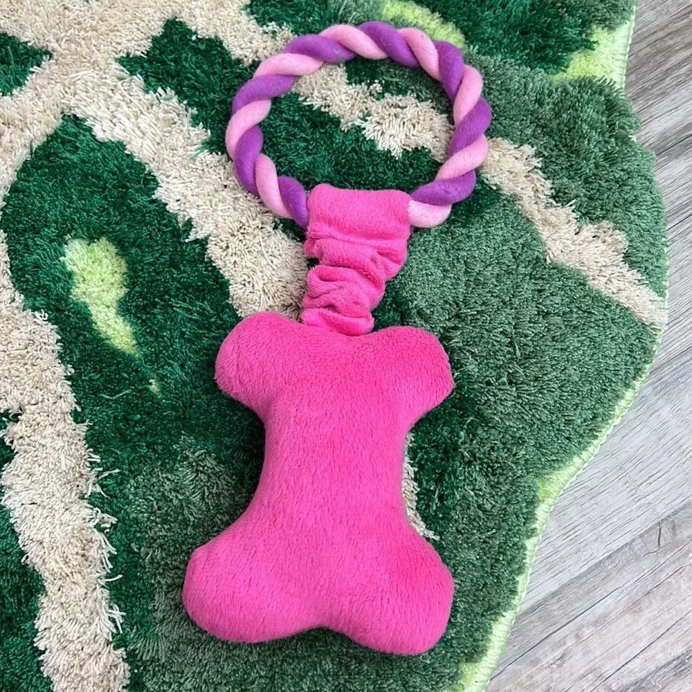 Pups & Kisses Pink Bone Valentine’s Day Dog Squeaky Rope Pull Toy NEW